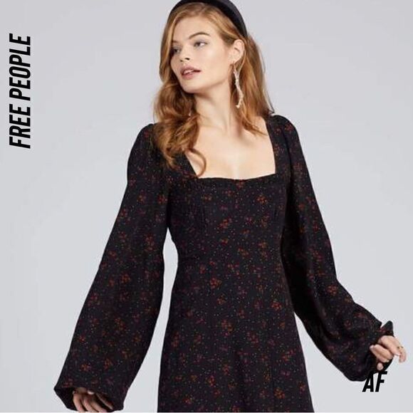 FREE PEOPLE IRIS PRINTED MIDI NEW BLACK COMBO SIZE SMALL - Picture 6 of 8